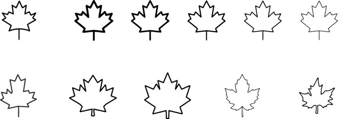 Maple Leaf Icons: Minimalist Line Art Illustrations