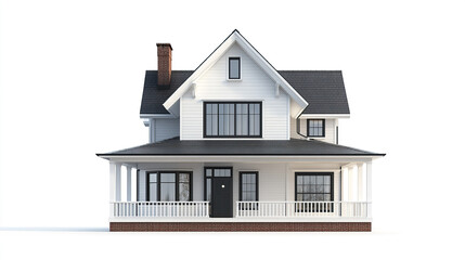 White house with porch and chimney, classic design