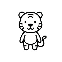 Cute Tiger Cub Standing Vector Illustration Simple Line Art Design