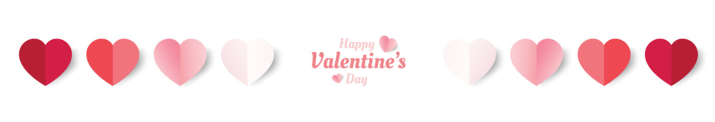 Valentine's day hearts banner with various shades of red and pink.
