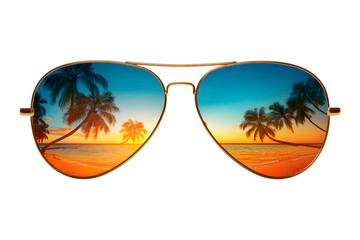 Tropical Beach Sunset Reflected in Aviator Sunglasses: A Summer Paradise Vision
