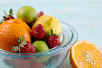 assorted fresh fruits on clear glass bowl 