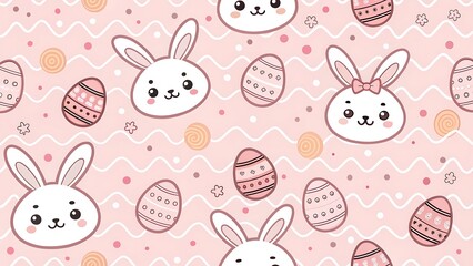 Obraz premium Cute Easter Bunny and Egg Seamless Pattern on Pink Background