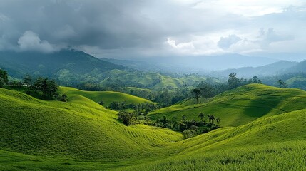 Fototapeta premium Free Rolling green hills displaying the harmony of nature. Stock Photo