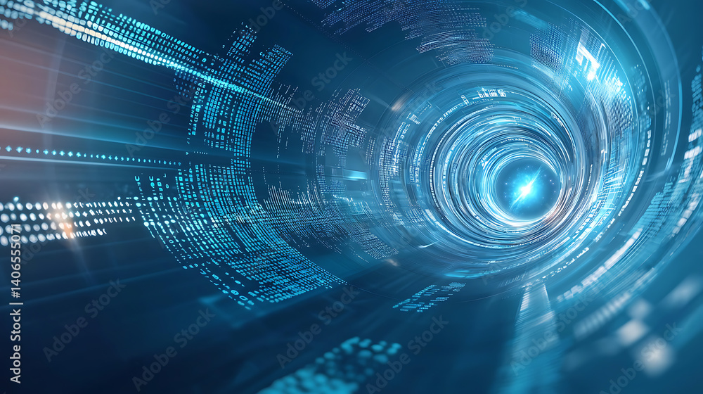 Poster exploring digital transformation virtual space abstract digital art futuristic environment dynamic v