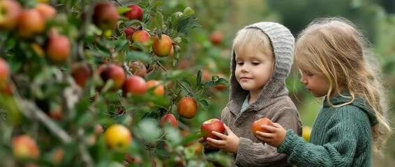 Children harvesting apples on a fruit farm - Powered by Adobe