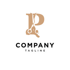 Letter P Barber Scissor Logo Icon Vector