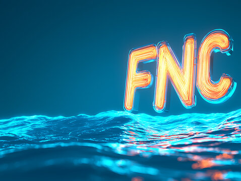 Illuminated fnc sign above ocean waves digital art nighttime vibrant atmosphere