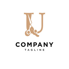 Letter U Barber Scissor Logo Icon Vector