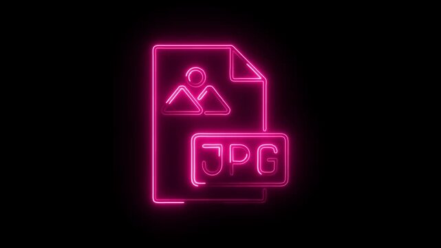 Glowing neon jpg icon isolated on black background. HD Video motion graphic animation