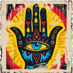 Grunge poster in retro style. Mysticism, fantasy, surrealism. Ideal for many projects: covers, postcards, posters, etc. AI generated