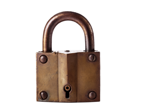 Old padlock, transparent background