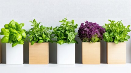 Fototapeta premium Fresh herbs in modern planters