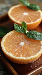 Fresh orange slices with mint leaves