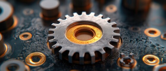 Close-up of intricate gears and circuitry