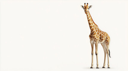 Banner with illustration of a giraffe standing gracefully with a long, towering neck, white background