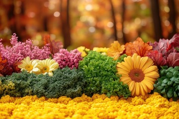 Flowers & foliage in an autumn setting with vivid colors and shallow depth of field