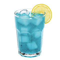 Blue Lagoon Cocktail with Ice Cubes and Lemon Slice