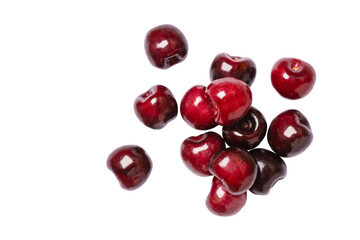 Dark red cherry isolated on white background. Top view