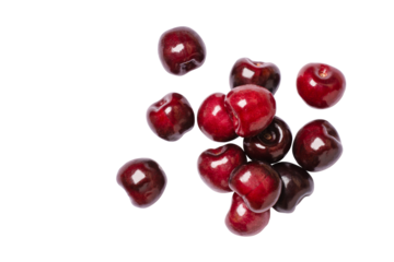 Dark red cherry isolated on white background. Top view