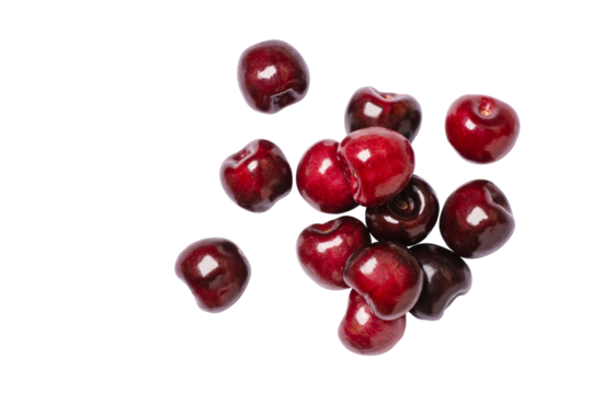 Dark red cherry isolated on white background. Top view