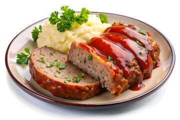 Sliced Meatloaf with Mashed Potatoes, Ready to Serve