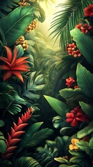 Obraz premium Lush Tropical Jungle Wallpaper Stunning 4K Mobile Wallpaper for Vibrant Screens