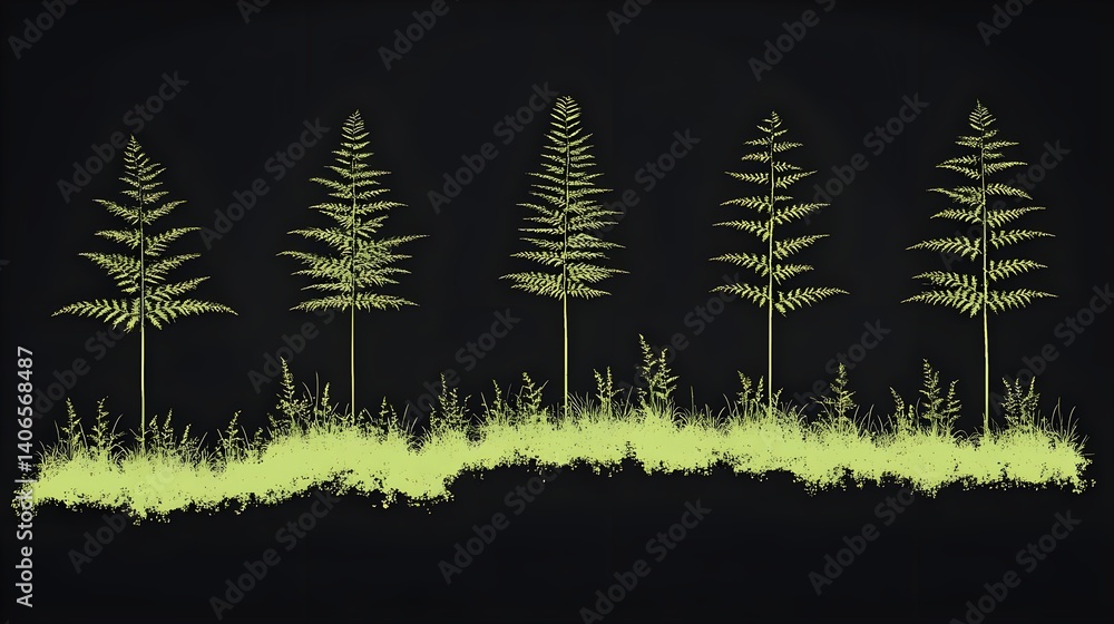 Poster vibrant ferns nature art display digital canvas dark background abstract expression