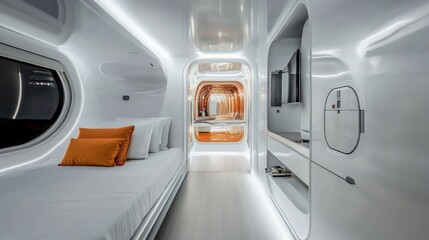 Fototapeta premium Futuristic Yacht Cabin Interior Design: Sleek, Modern, and Luxurious