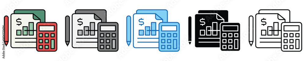 Aufkleber calculate icons set – editable vector icons in multiple styles