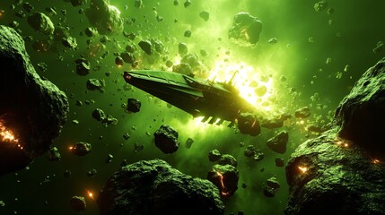 Generic Warship Drifting Overview Asteroid Glowing
