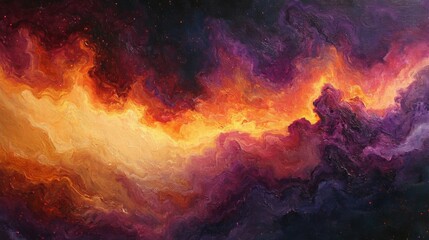 Fototapeta premium Cosmic Nebula Painting with Fiery Orange and Purple Hues