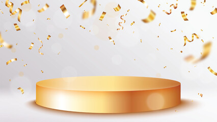 Winner podium with gold confetti, celebration backgrounds
