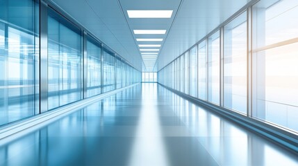 Modern Office Corridor: Glass Walls and Bright Interior