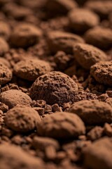 a close up of a pile of chocolate covered cookies on a table