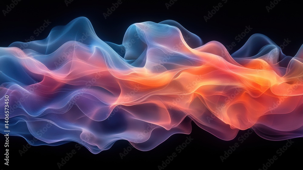 Poster a mesmerizing display of flowing colors and shapes, creating an ethereal, abstract appearance agains