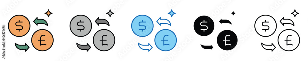Poster currency icons set – editable vector icons in multiple styles
