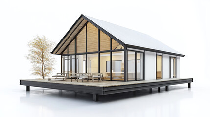 Fototapeta premium Modern steel frame house with glass walls and wooden accents