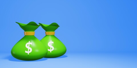 Three Money Bags with Dollar Signs on Blue Background