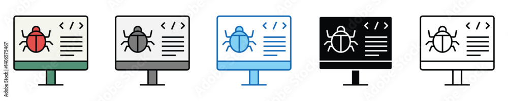 Poster debugging icons set – editable vector icons in multiple styles