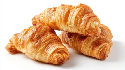 Delicious fresh baked croissants perfect for breakfast or pastry shop menu on white background