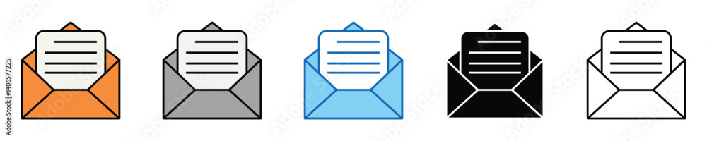 Poster email icons set – editable vector icons in multiple styles