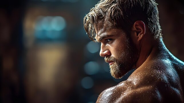 Intense portrait of a muscular man in a gym setting