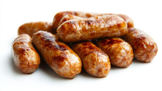 Grilled Brown Sausages on White Background
