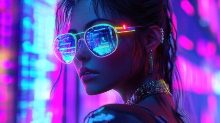 Cyberpunk woman in vibrant neon lights