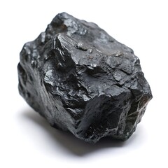 Obraz premium a single piece of coal with a rough, irregular shape on a white background