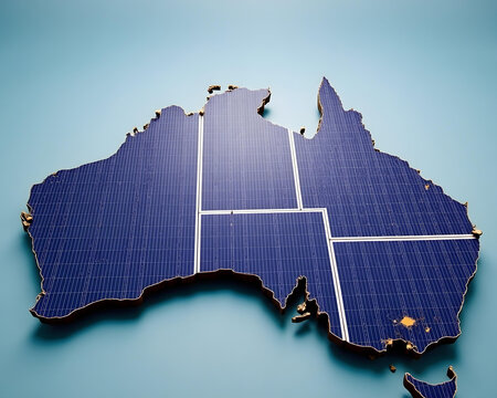 Australia Map Shaped with Solar Panels &ndash; Renewable Energy and Sustainability Concept
