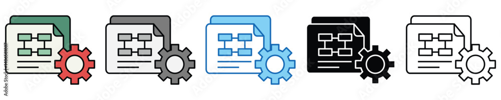Aufkleber implementation icons set – editable vector icons in multiple styles