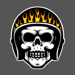 Detailed vector skull with a custom biker helmet. Suited for rebellious art, motorcycle clubs, or bold street fashion visuals.