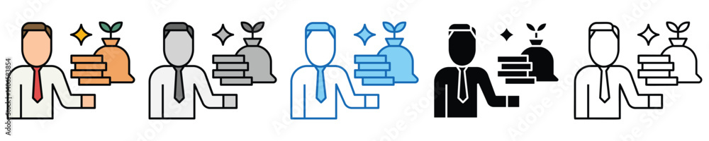 Poster investors icons set – editable vector icons in multiple styles